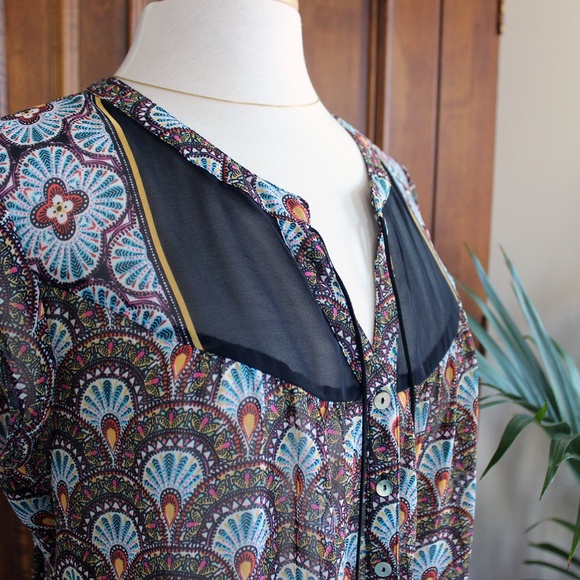 DR2 Sheer Cap Sleeve Blouse with Tassel Detail SZ US M - Picture 8 of 11